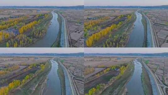 西北荒漠河流农田高清在线视频素材下载