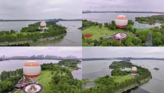 武汉东湖美景 航拍氦气球高清在线视频素材下载