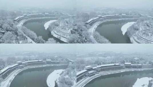 航拍洛阳王城公园雪景高清在线视频素材下载