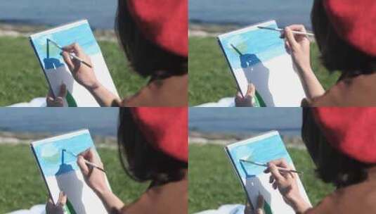 公园画画的女孩高清在线视频素材下载