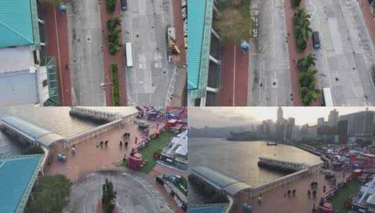 香港中环码头清晨航拍高清在线视频素材下载
