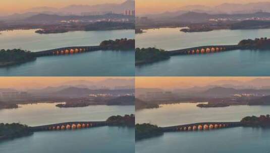 杭州桥清晨金光穿洞高清在线视频素材下载