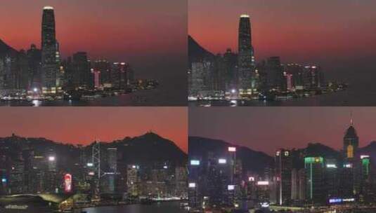 香港维多利亚港夕阳航拍log素材高清在线视频素材下载