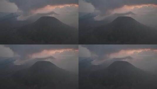 印尼爪哇岛布罗莫火山黄昏航拍自然风光高清在线视频素材下载