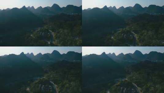 航拍5A景点贵州黄果树瀑布群山高清在线视频素材下载