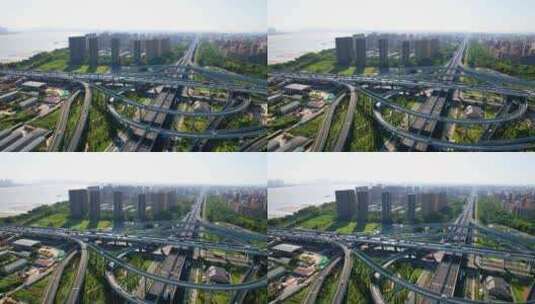 杭州下沙路立交桥汽车车辆车流高清在线视频素材下载