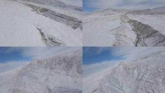 fpv穿越机航拍青藏高原雪山峰祁连山雪景高清在线视频素材下载