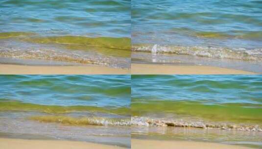 大海海岛海浪浪花冲刷沙滩升格特写高清在线视频素材下载