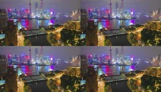 上海外滩黄浦江车流船只夜景延时视频素材高清在线视频素材下载