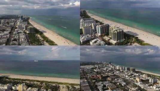 城市航拍迈阿密大海海滩沿海城市摩天大楼高清在线视频素材下载
