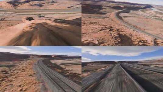 FPV无人机航拍山谷中的铁路高铁蓝天白云高清在线视频素材下载