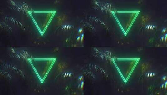棕榈树环绕的发光三角形高清在线视频素材下载
