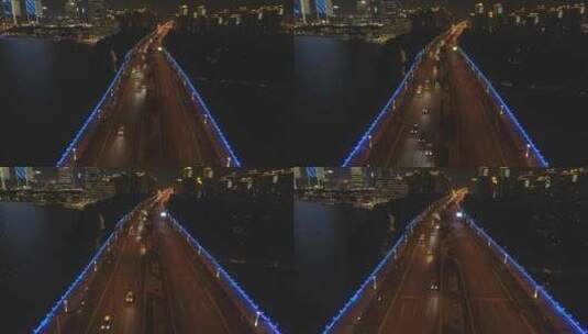 现代城市中的桥梁鸟瞰图照明天线的桥梁全景高清在线视频素材下载