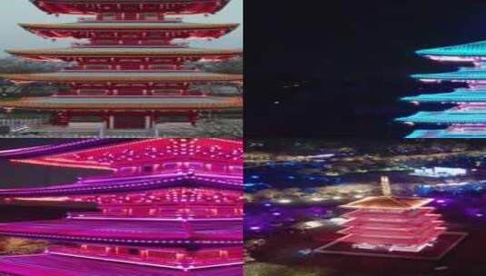 竖屏合集-武汉市东湖樱花园五重塔夜景航拍高清在线视频素材下载