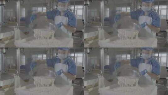 工厂操作人员做豆腐操作流程高清在线视频素材下载