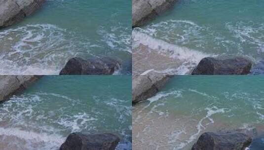海浪拍打礁石海滩高清在线视频素材下载