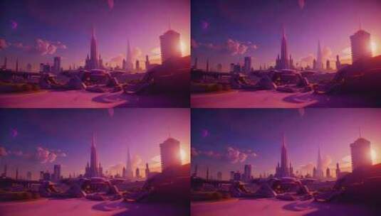 未来主义城市紫色水晶科幻城堡高清在线视频素材下载