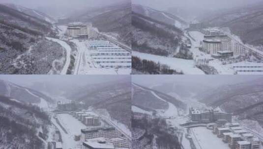 航拍河北省张家口崇礼区密苑云顶乐园滑雪场高清在线视频素材下载