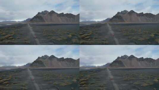 冰岛斯托克尼斯维斯特拉霍恩黑色沙滩的无人高清在线视频素材下载