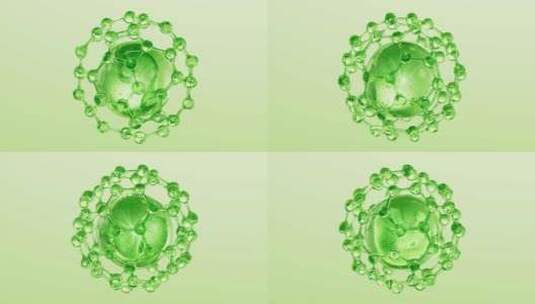 透明绿色护肤品球体与分子三维渲染高清在线视频素材下载