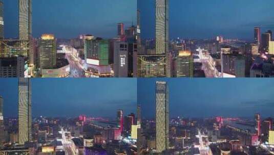 湖南长沙五一广场夜景航拍ifs国金中心高清在线视频素材下载