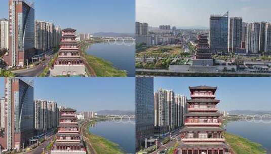 陕西安康美术馆安康西城阁航拍合集高清在线视频素材下载