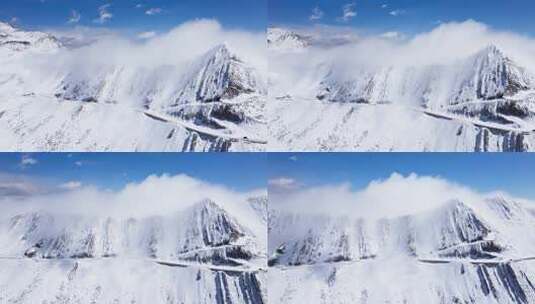 航拍云雾缭绕的川西雪山夹金山美丽风景高清在线视频素材下载