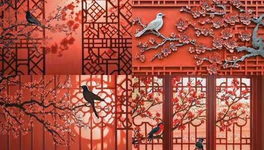 红窗花鸟 窗花春节年味传统文化装饰图案高清在线视频素材下载