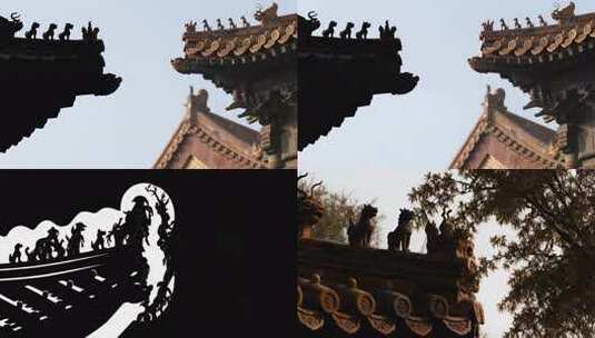 古代宫殿屋檐脊兽剪影高清在线视频素材下载