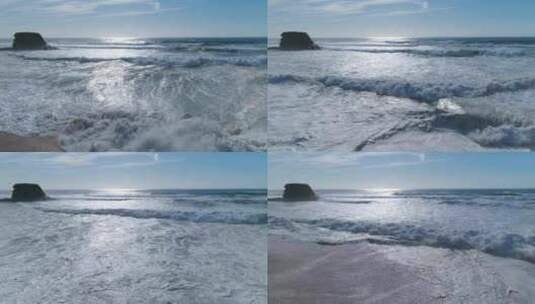 航拍海浪涌向沙滩高清在线视频素材下载