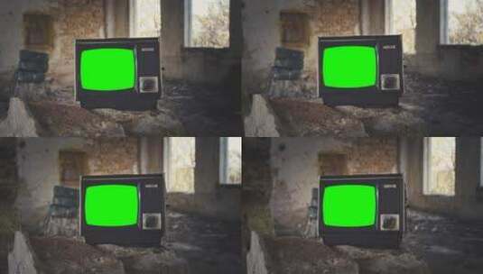 老式电视机绿屏高清在线视频素材下载