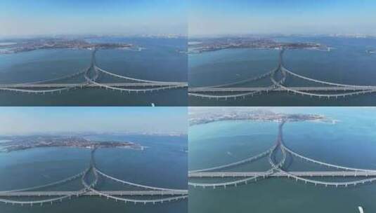 航拍山东青岛胶东湾大桥高清在线视频素材下载