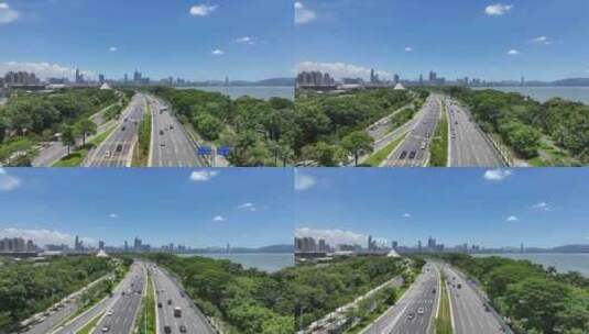 4K深圳滨海大道蓝天白云航拍高清在线视频素材下载
