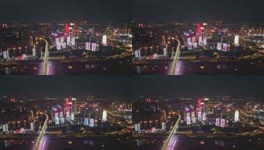 重庆江北嘴夜景航拍高清在线视频素材下载
