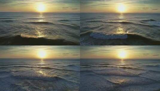 大西洋大浪和日落的天线高清在线视频素材下载
