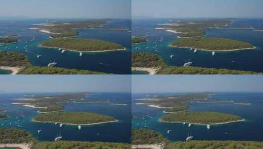 克罗地亚帕克林斯基群岛亚得里亚海停泊船只的鸟瞰图——无人机拍摄高清在线视频素材下载