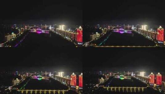 江西赣州章江两岸夜景灯光航拍高清在线视频素材下载