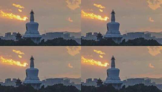 北京北海白塔晚霞火烧云高清在线视频素材下载