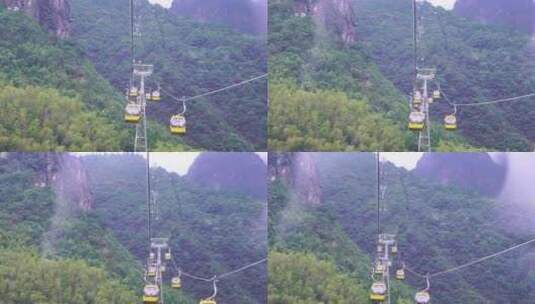 乘坐缆车景区索道观光缆车特写森林山上风景高清在线视频素材下载