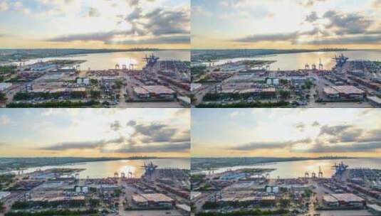 海南省海口市海口港码头晚霞火烧云延时摄影高清在线视频素材下载