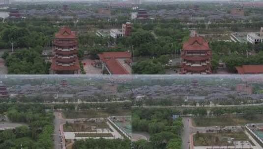 河北沧州历史文化古建筑清风楼航拍高清在线视频素材下载