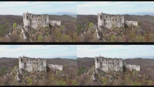 斯洛伐克乌罗韦茨城堡的鸟瞰图高清在线视频素材下载