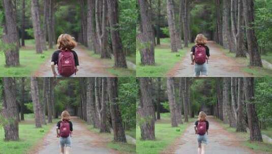 在森林里独自奔跑的女人背影高清在线视频素材下载