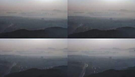 航拍南京城市日出晨雾风光高清在线视频素材下载
