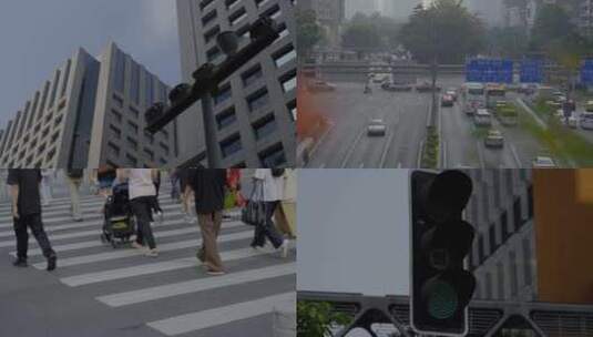 2023广州红绿灯人行道人来人往高清在线视频素材下载