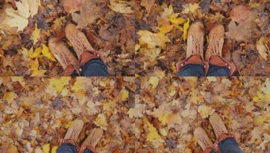 唯美秋天落叶在落叶上的脚高清在线视频素材下载