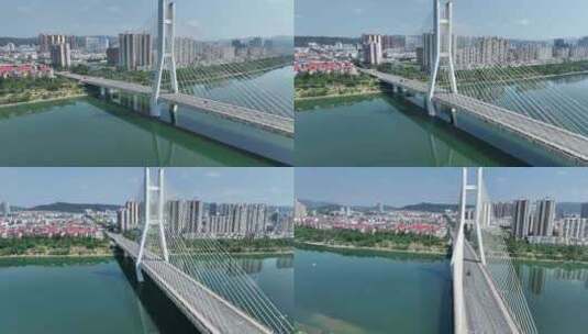 航拍广西百色右江东合大桥城市风景地标高清在线视频素材下载