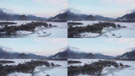 航拍冬天森林山区雪地雪景自然风光高清在线视频素材下载