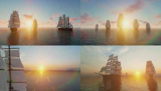 扬帆起航 古代帆船高清在线视频素材下载