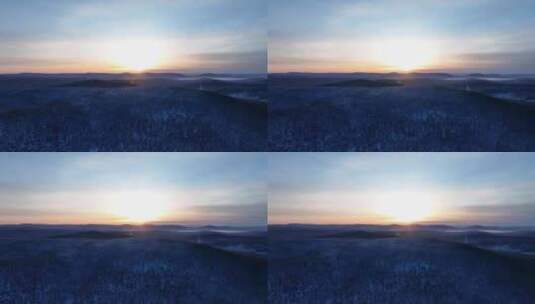 大兴安岭冬天自然风光林海日出晨景高清在线视频素材下载
